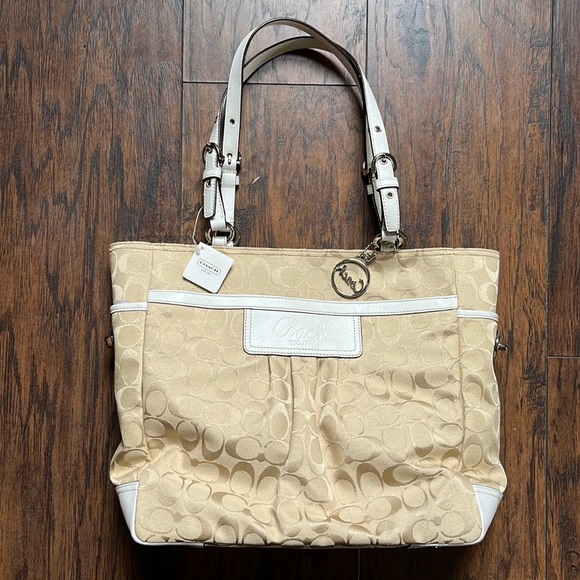 Coach Bags Coach Light Khaki And White Signature Tote Poshmark